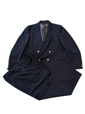 Vintage Hardy Aimes 2-Piece Suit Mens 46Reg 42x30 Double-Breasted Gray-Blue